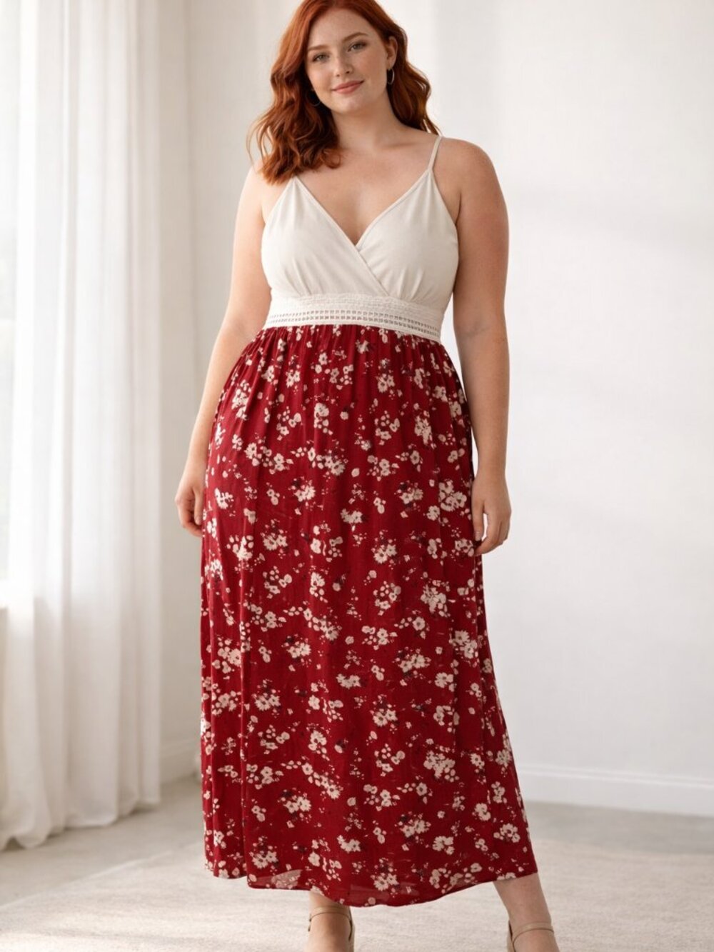 2 for $30 | Streetwear Society Maxi Dress | Cream Bodice Red Floral Summer Dress